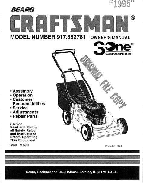 389020 at RepairClinic. . Craftsman lawn mower manual model 917